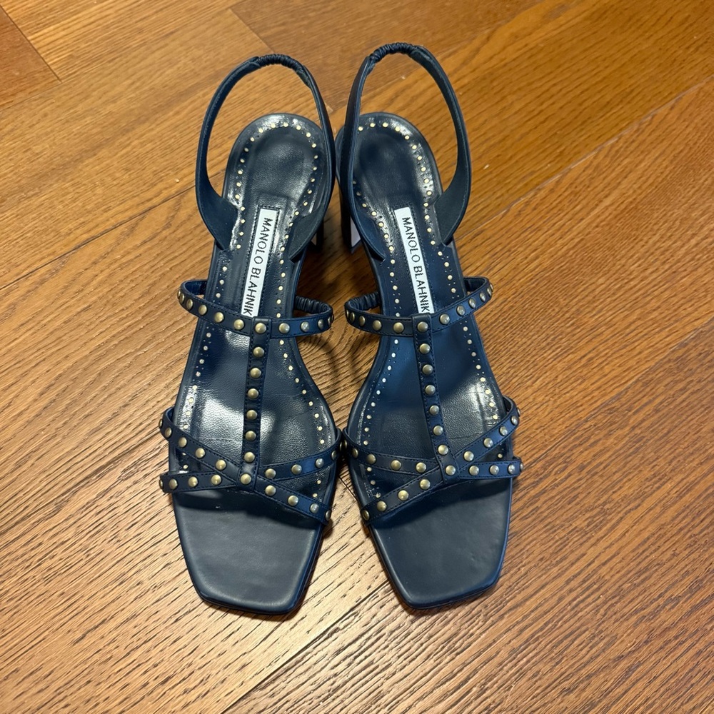 Manolo Blahnik Women's Navy Studded Sandals - Retail $845